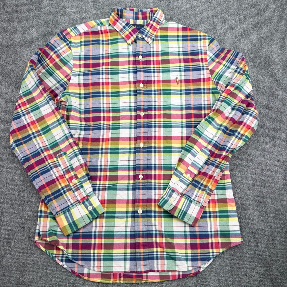 Polo Ralph Lauren Shirt Men's Large Multi Plaid Slim Fit Button Down Flesh Pony